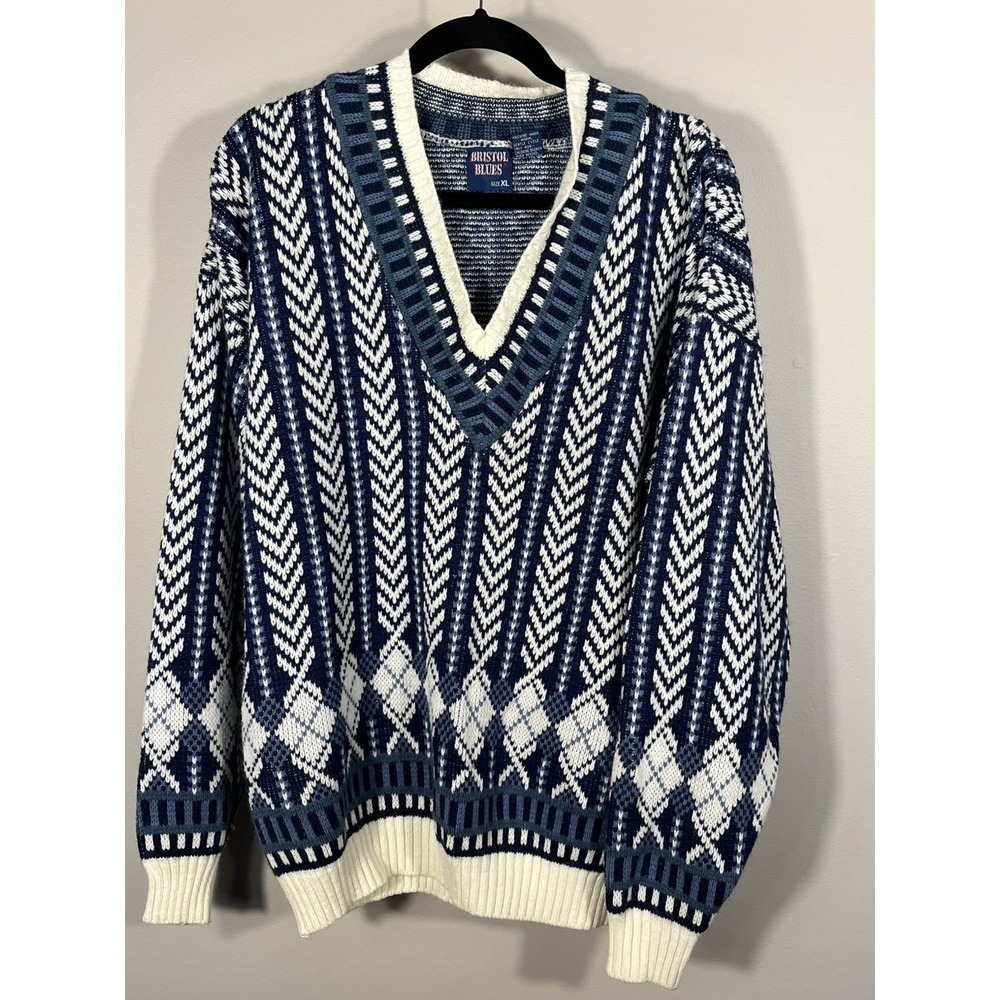 Vintage Bristol Blues Acrylic Nordic Ski Snowboard Sweater Mens XL Blue (K)